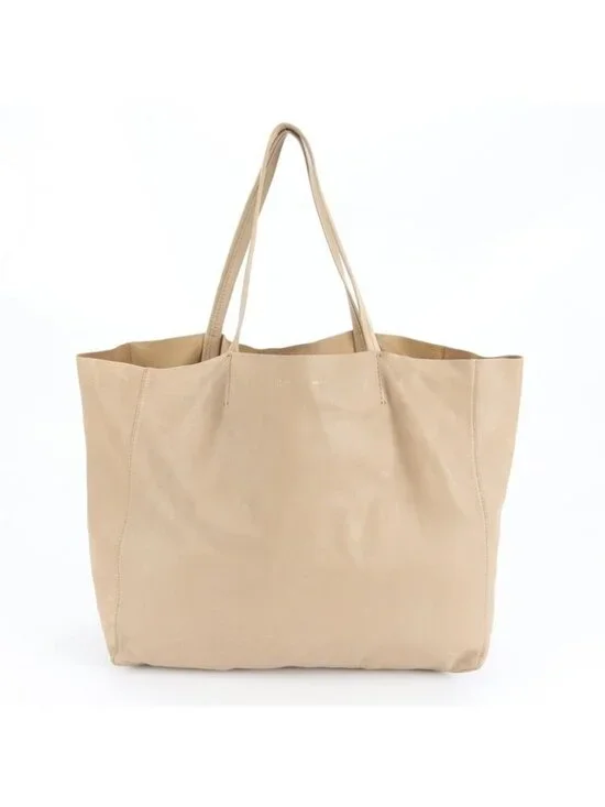 Celine Horizontal Cabas Leather Tote Beige Shoulder Hand Cem - Picture 1 of 9